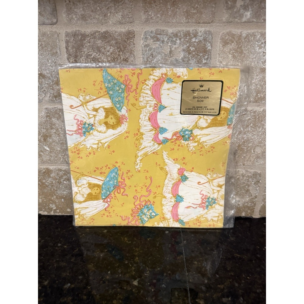 Vintage Hallmark Bridal Shower Wedding Gift Wrap 2 Sheets Sealed NOS 20 X 30"